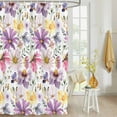 thumbnail image 4 of Fabric Shower Curtain, Summer Wildflowers Leaves Purple Floral Plants Watercolor Shower Curtains with 12 Hooks Waterproof Machine Washable Bath Curtains for Bathroom, 48x 72in, 4 of 6