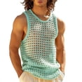 thumbnail image 3 of Fengqque Mens Mesh Sleeveless Tank Tops Casual Hollow Out T Shirts Beach Summer See Through Tops Mint Green L(L), 3 of 5