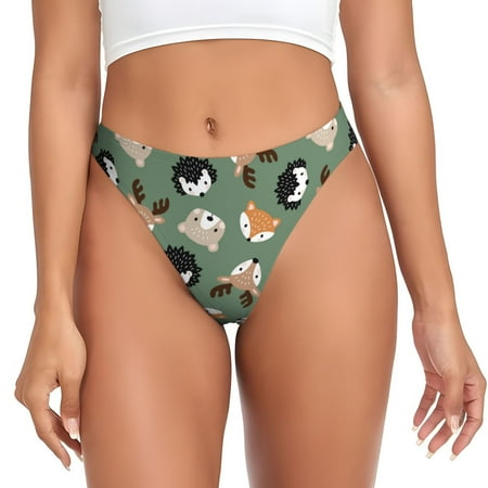 Qokaie Animal Heads Printed Women s Cotton Thong Underwear  Sexy Breathable Panties G-string-Large