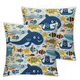 thumbnail image 2 of JRXY Pack of 2 Reversible Cotton Throw Pillow Covers, Ocean Theme Sea Creature Submarine Square Soft Cushion Case for Home Sofa Living Room Couch Bedroom Set for Car Chair White, 2 of 6