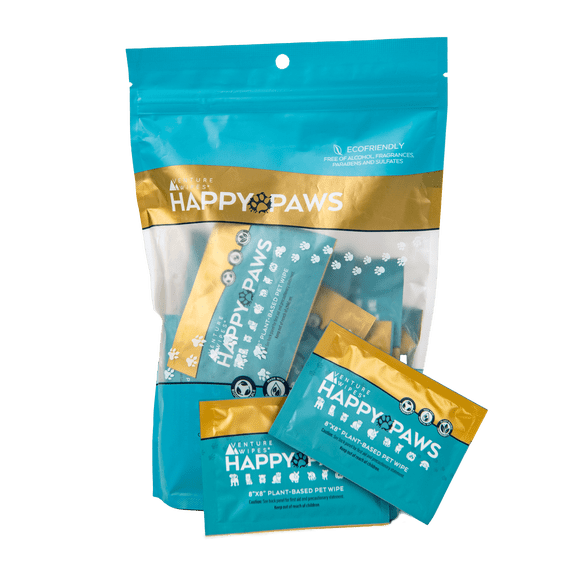 Venture Wipes Natural Pet Wipes for Cats and Dogs, Biodegradable Dog Wipes, Grooming for Paws, Eyes, Ears, Glands and Coat, Large and Durable Cleansing Cloths, 20 Individual Wrapped Wipes