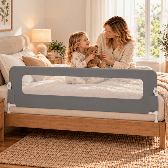 Fairy Baby 59.1" Wide Adjustable Height Breathable Mesh Metal Toddler Safety Bed Rail for Crib/Toddler Bed,Gray