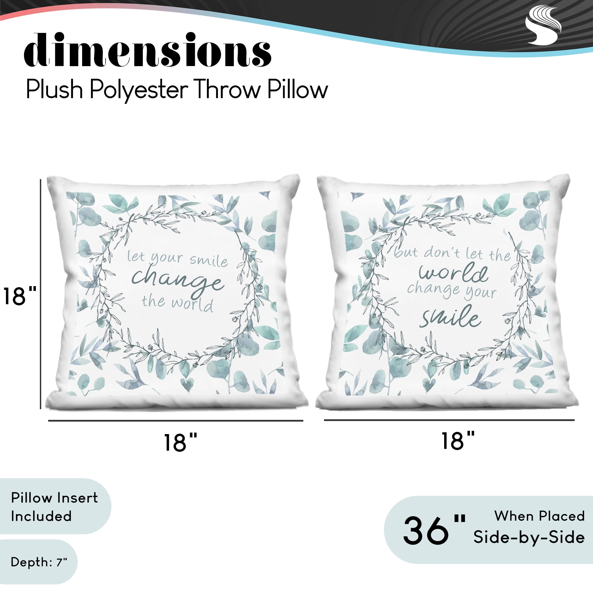 Stupell Industries Inspirational Smile Quotes 2 Piece Decorative Printed Throw Pillow Set, design by Kim Allen, 18 x 7 x 18