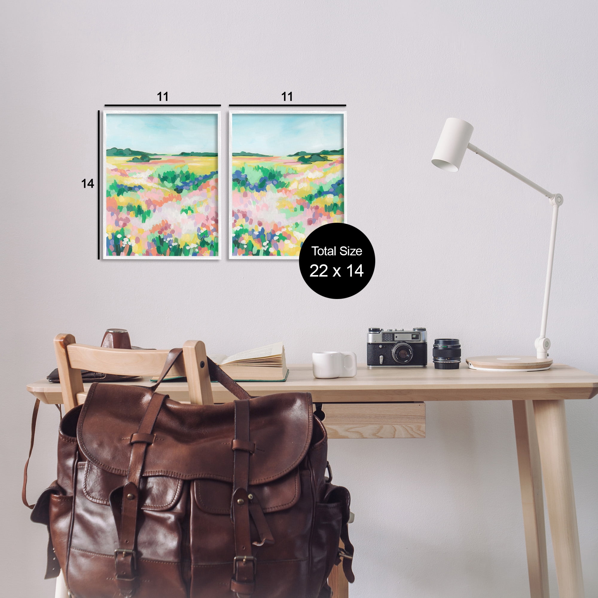 Stupell Industries Modern Country Meadow Landscape Painting White Framed Art Print Wall Art, 11 x 14, Set of 2
