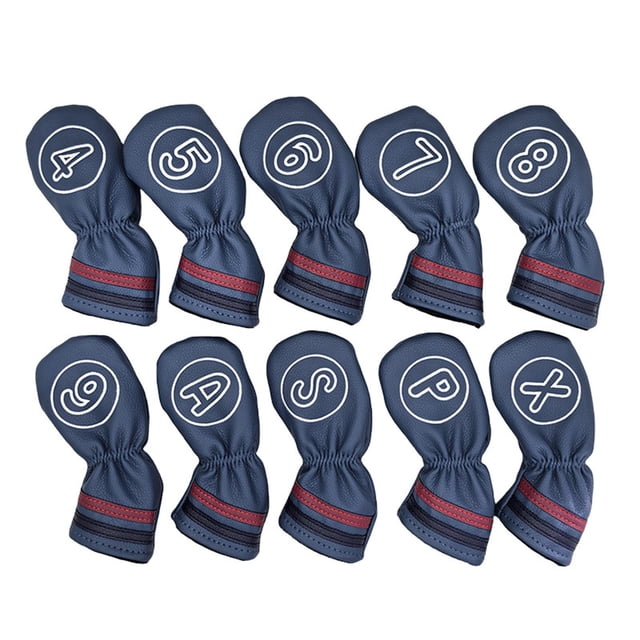 10 fundas para cabezas de palos de golf, fundas de cuña, protección decorativa, suministros portátiles, protectores para entusiastas y principiantes. Azul