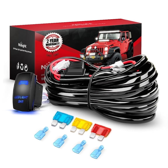 Nilight LED Light Bar Wiring Harness Kit 14AWG Heavy Duty 12V 5Pin Rocker Switch Laser on off Waterproof Switch Power Relay Blade Fuse-2 Leads