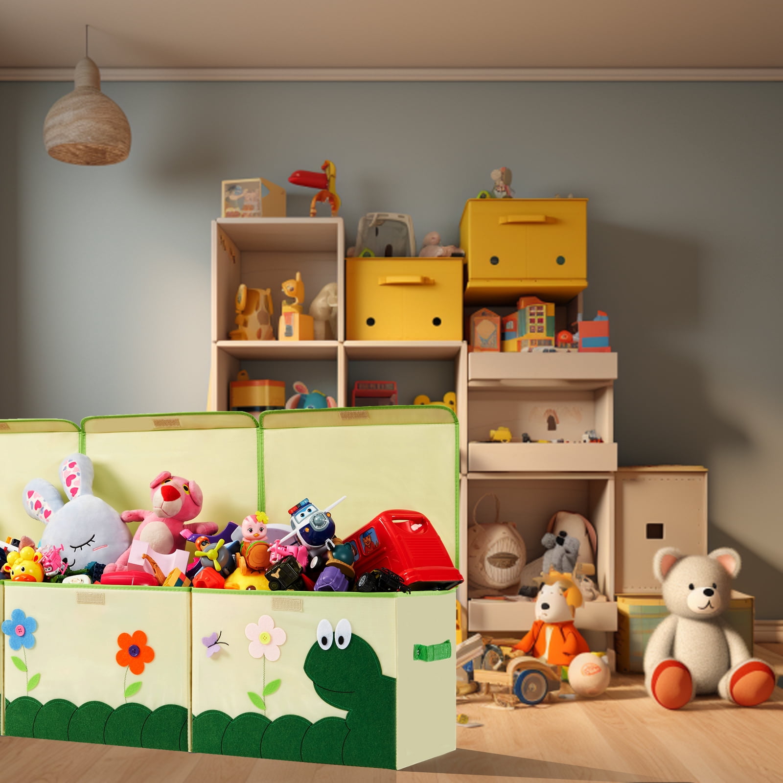 ASKETAM Kids Toy Box - Large Storage Bin for Boys & Girls, Cute Organizer (Green Caterpillar)