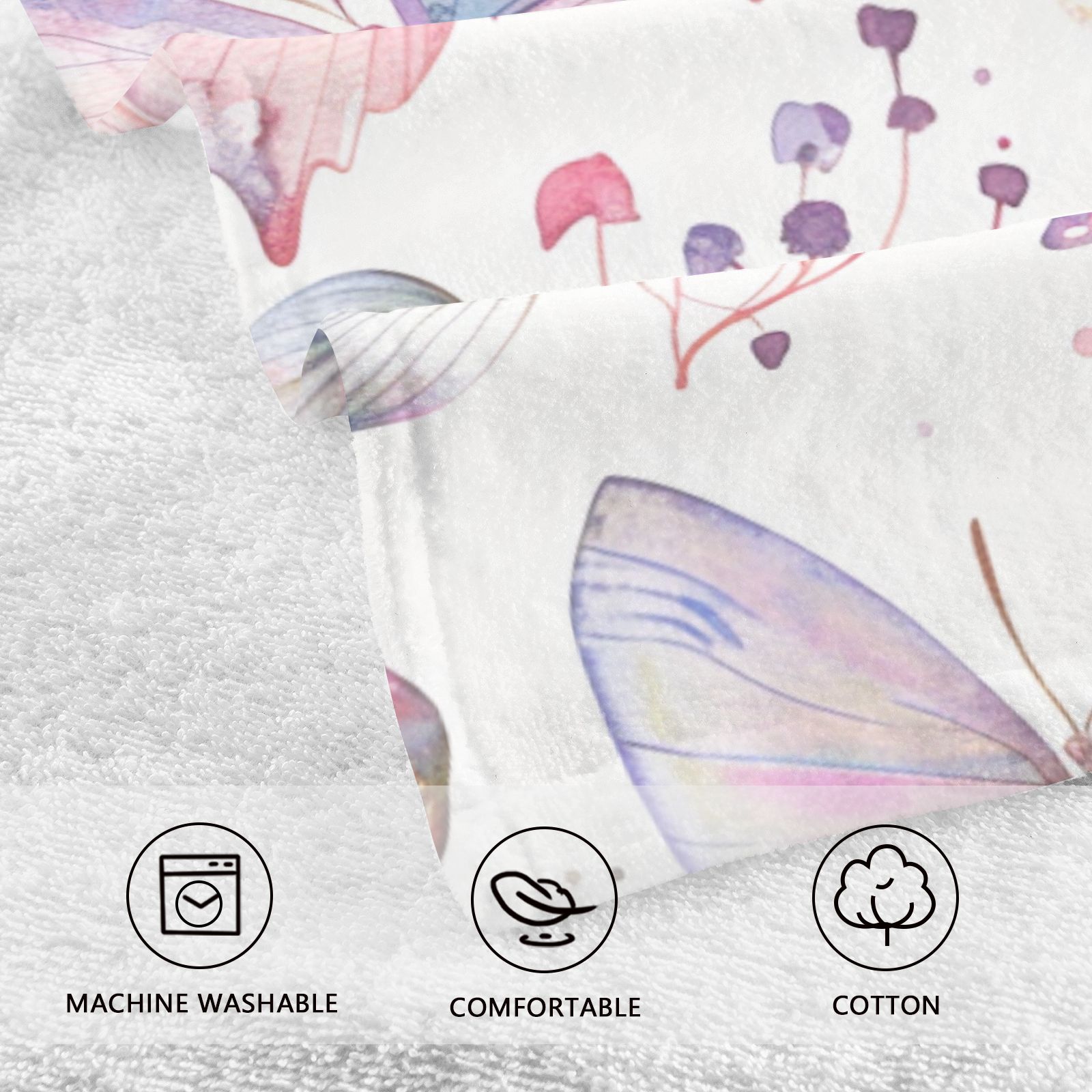 Watercolor Butterflies Mushrooms Hand Towels Cotton Bath Towels Large Face Towels Absorbent for Bathroom 2 Packs