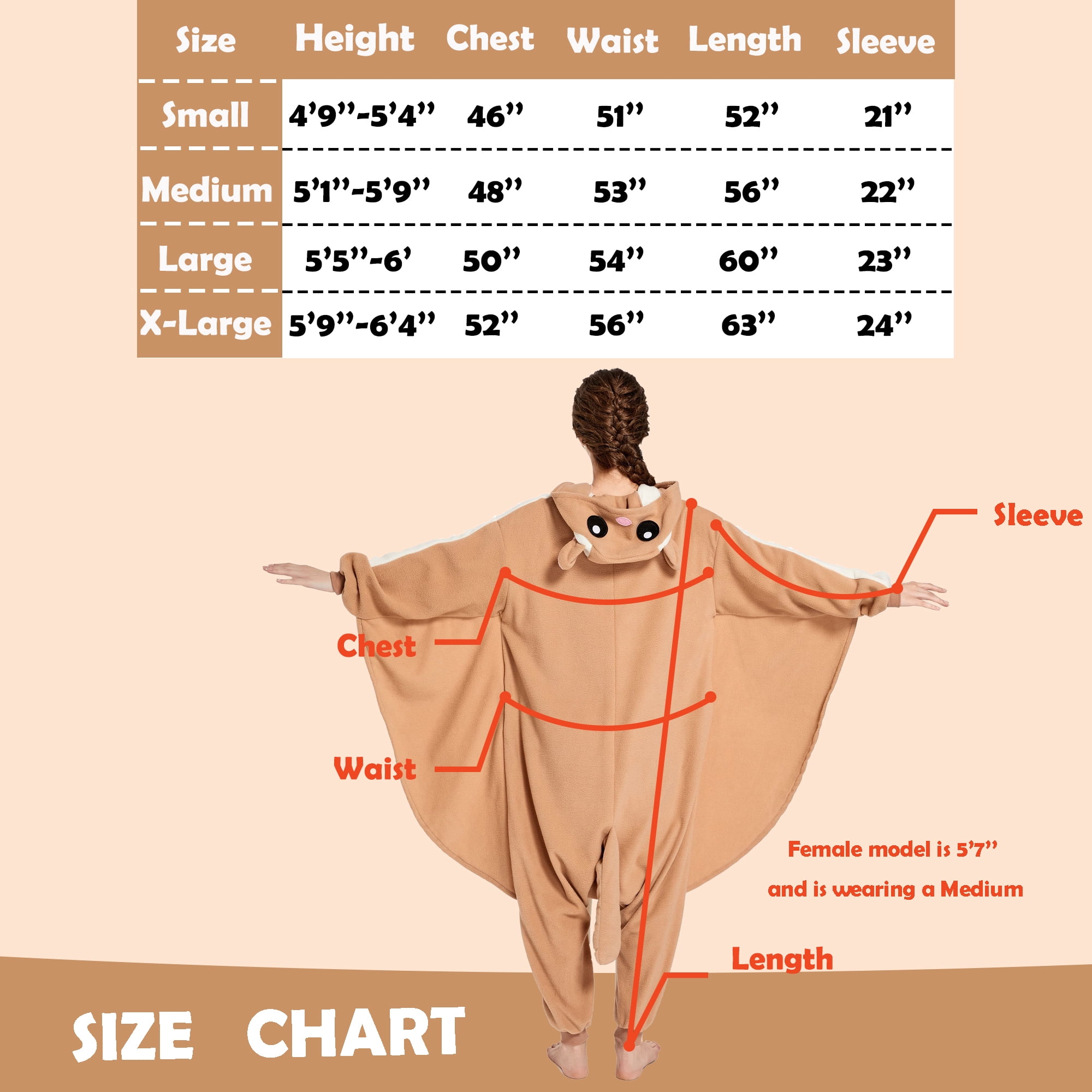 Flying Squirrel Onesie Adult CANASOUR Brown Animal One-piece Pajamas Cosplay Polyester Suit X-Large