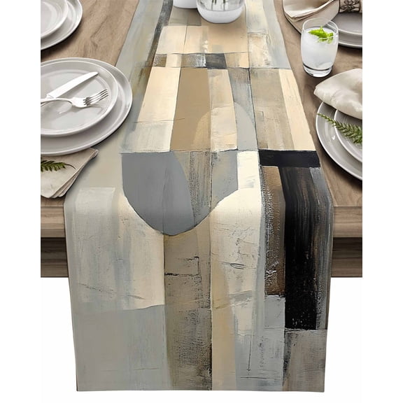 Table Runner Abstract Brown Gray Painting Table Decoration for Kitchen Dinning Modern Style Table Decoration for Indoor Outdoor Party Wedding Decor 13x90inch