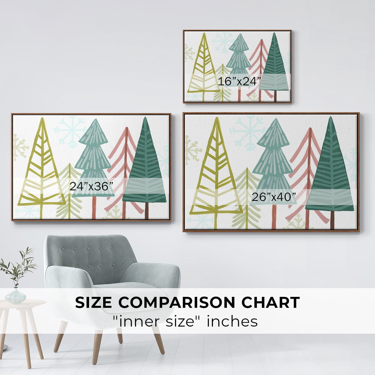 Modern Holiday Collection A - Framed Gallery Wrapped Holiday Canvas - 25 x 37 - Rosewood Frame