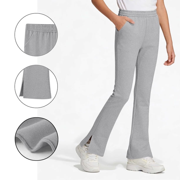 Pantalones de yoga acampanados de color liso para niñas, con bolsillos y cintura elástica, de poliéster, tallas medianas y grandes.