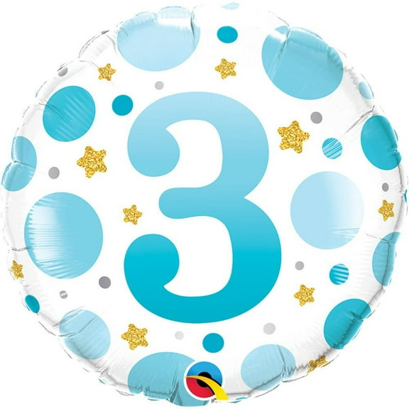 18 inch Age 3 Blue Dots Foil Mylar Balloon - Party Supplies Decorations