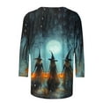 thumbnail image 4 of Womens Tops Halloween 3/4 Length Sleeve Shirts Fashion Halloween Printed Plus Size Tunic Tops Blouses Fall Casual Round Neck Pullover Halloween Holiday Costume TShirt, 4 of 5