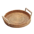 thumbnail image 2 of Handmade Wicker Serving Basket Breakfast with Handles Fruit Tea Platter Serving Tray Rattan Round Tray for Cake Drinks Coffee, 2 of 6