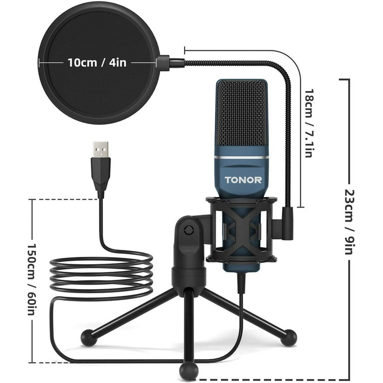 TONOR Q9 USB Microphone Kit with 12 inch Selfie Ring Light for