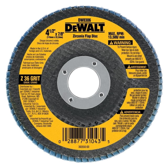Disco amoladora angular DEWALT DW8330, circonita de grano 80, 7 pulgadas