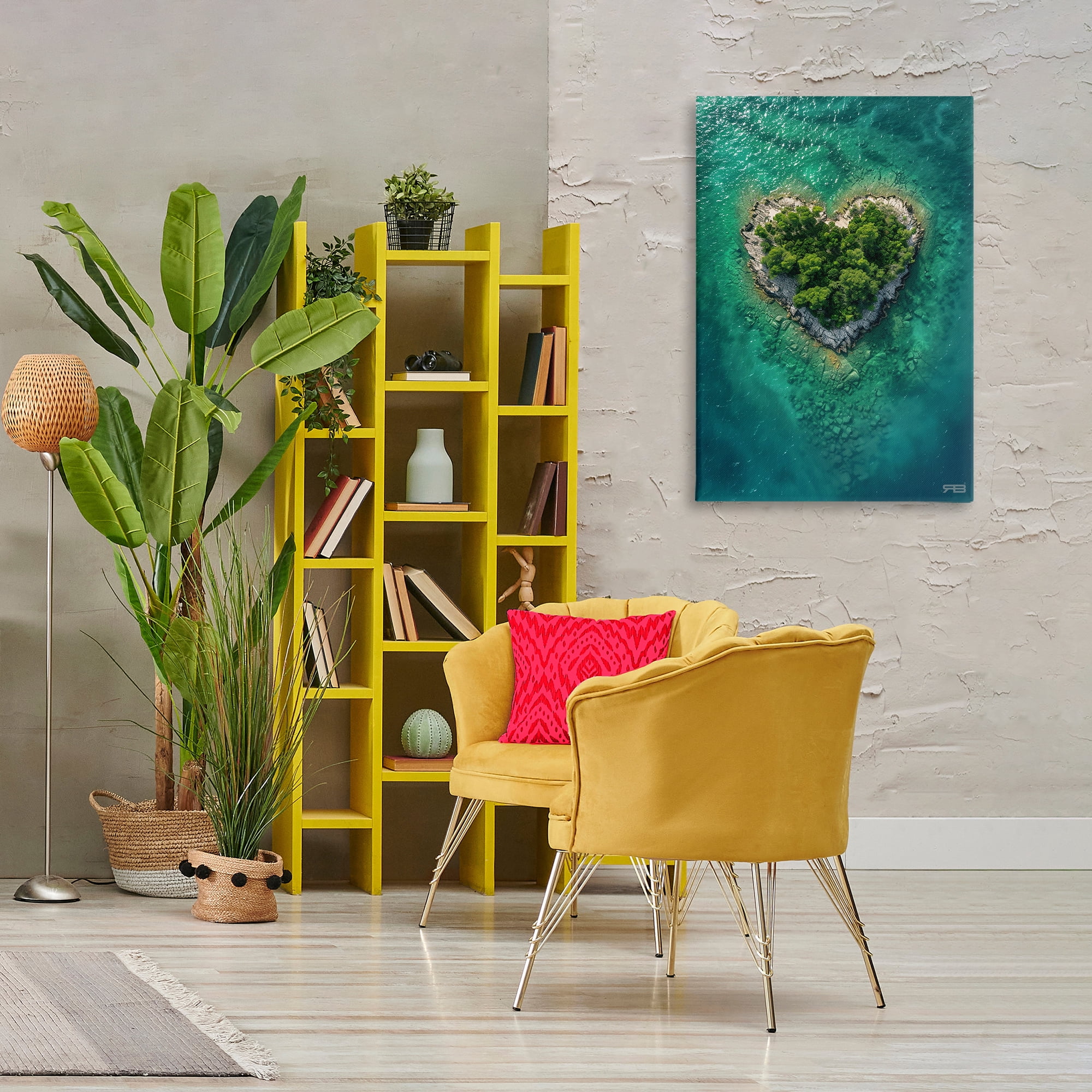 Stupell Industries Heart Shaped Island Landscape & Nature Painting Wrapped Canvas Art Print Wall Art, 24 x 36