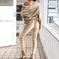 thumbnail image 2 of CILENON Women Clothing Set Women's Casual Solid Color Long Sleeved off Shoulder Sweatershirt Sports Suit Plus Size Sweat Suits for Women Terry Cloth Sets for Women Clothing (Khaki,XXL), 2 of 6