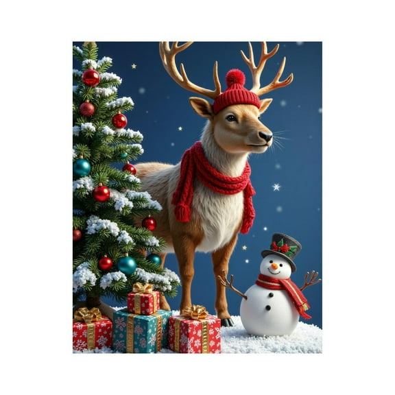 Paint By Numbers Kit for Adults Beginner - Reindeer Snowman Christmas Tree Scene DIY Canvas Painting Kits for Adults, Frameless Paint By Number for Adults for Home Wall Decor 16x20 Inch