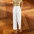 thumbnail image 4 of hoksml Summer Women Linen Casual Pants Elastic High Waist Straight Leg Trousers, Loose Beach Vacation Pants with Pockets, 4 of 6