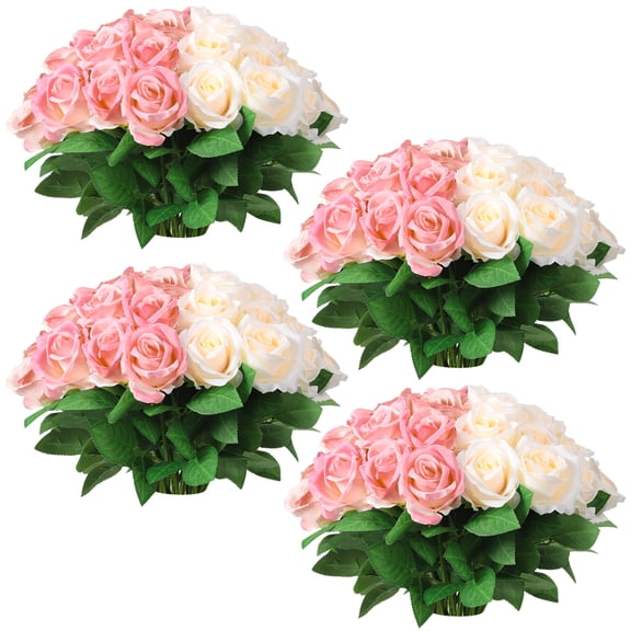 Armscye 36 Pcs Pink Champagne Rose Artificial Flowers Bulk with Long Stem,Realistic Silk Fake Roses Plastic Roses Bouquet Artificial Flowers for Bridal Wedding Arrangement Table Centerpieces Decor