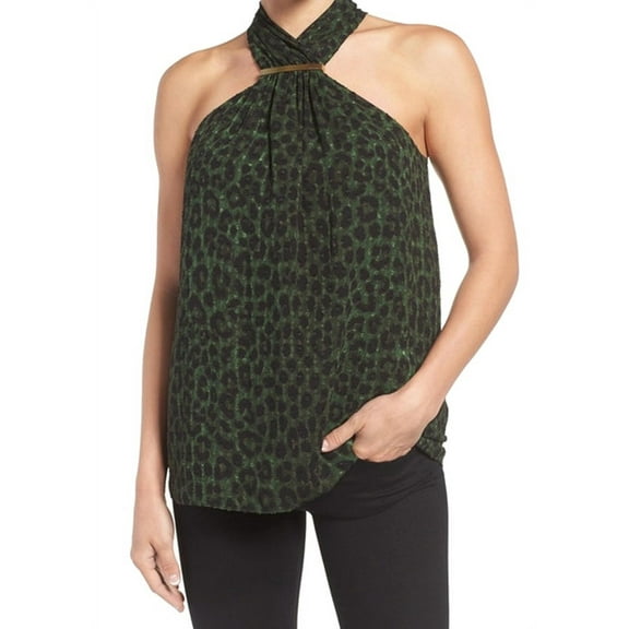 Michael Kors NEW Green Womens Size Small S Leopard Print Halter Top