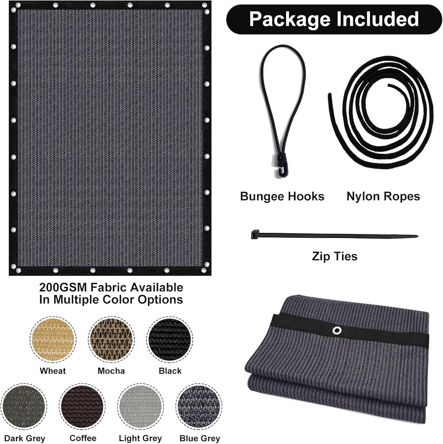 Shade&Beyond 10'X20'Sun Shade Cloth, 90% Pergola Shade Cover Canopy with Grommets, Sun Screen Fabric Tarp for Patio, Outdoor, Garden, Backyard,Blue Gray