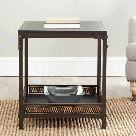 Thick American Black Walnut - Safavieh Dinesh End Table, Black Top/Dark Walnut