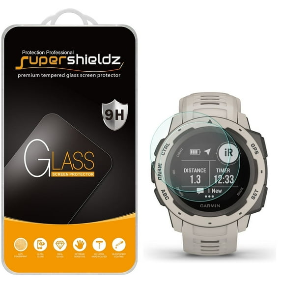 [2-Pack] Supershieldz for Garmin Instinct / Instinct Solar Tempered Glass Screen Protector, Anti-Scratch, Anti-Fingerprint, Bubble Free