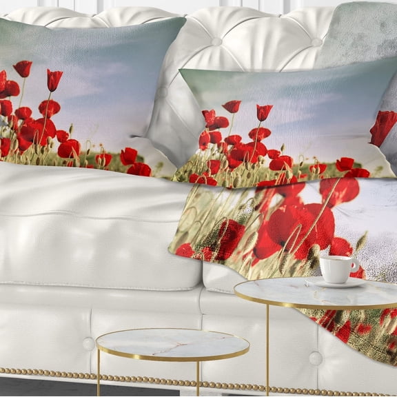 Designart Flourishing Red Poppies - Floral Throw Pillow - 12x20