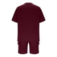 thumbnail image 5 of Stamzod Men Sweatsuits Sets with Pocket 2PC Solid Color Round Neck Short Sleeve Tshirt and Shorts Casual Loose Plus Size Track Suits Mens Summer Outfits Wine S, 5 of 8