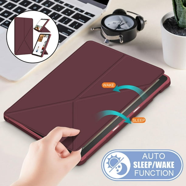 Funda protectora plegable ultradelgada de material cuero con solapa suave para Fire HD10 plus 2021 con ángulos de múltiple magnéticos rojo shamjiam Funda protectora para tableta