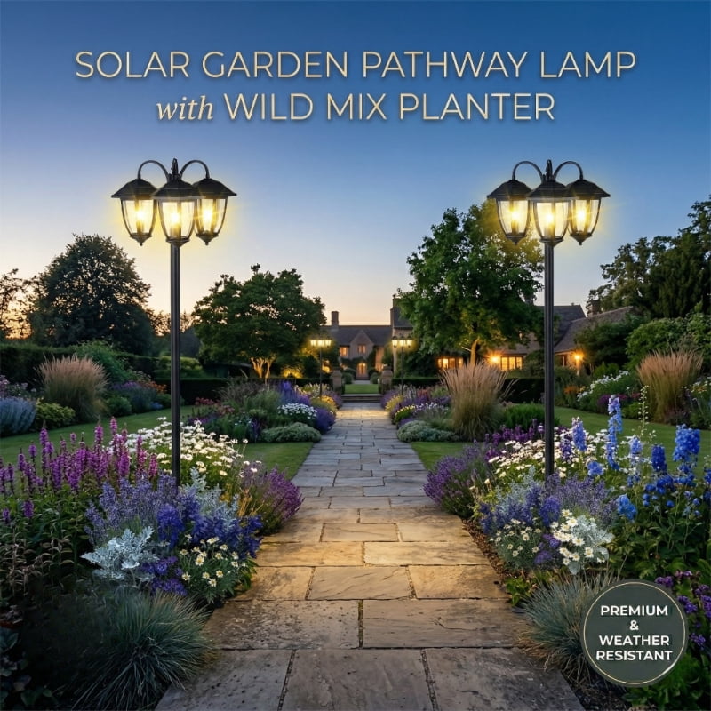 HOODINK 73" Aluminum Solar Lamp Post Light, 3-Head Solar Light Posts for Outside Waterproof, 90Lm Outdoor Lamps for Patio, Backyard, Front Porch Decor, Warm White, Replaceable Bulb