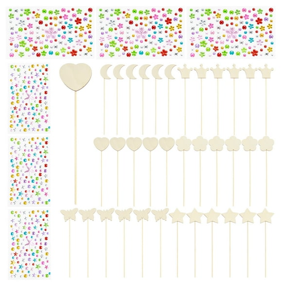 Wekvgz 24/36Pcs Princess Fairy Wands Kit Include 6 Styles Unfinished Wood Princess Wand with Gem Stickers DIY Fairy Wand Craft Fun Wood Wands for Kids Parties