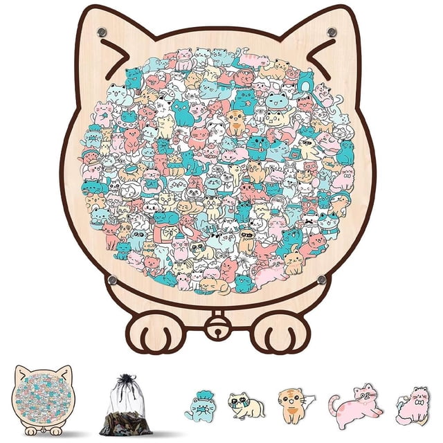 Cat Shaped Puzzles Wooden Cat Jigsaw Puzzles 145 PCS Puzzle Wood Colored