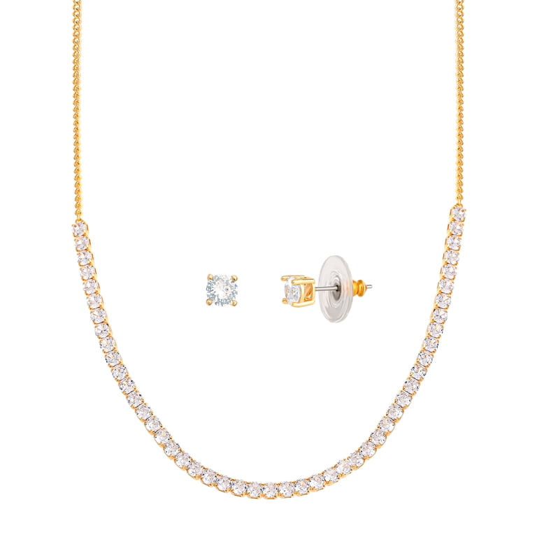 Believe by Brilliance Tennis Necklace and Earring Set, Gold photo 3
