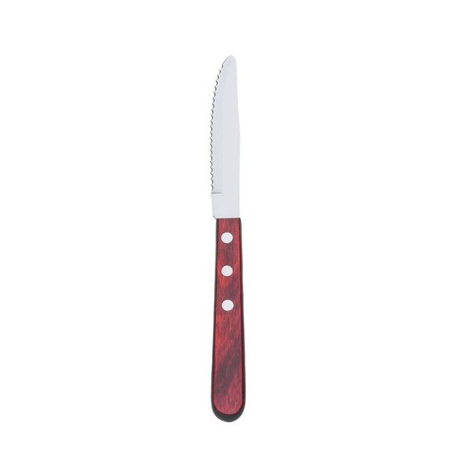 Browne Stainless Steel Rounded Blade Pakkawood Handle Steak Knife, 9 in -- 12 per case