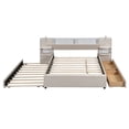 thumbnail image 5 of Queen Bed Frame with Trundle and Reading Lights, Upholstered Platform Bed with Storage Headboard, 2 Drawers and Side Racks, Wood Slats Support, No Box Spring Needed, Beige, 5 of 9
