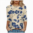 thumbnail image 4 of Towmus T Shirts for Women Graphic Crew Neck Ladies Tops 3/4 Sleeve Floral Print Summer Tops Loose Fit Pullover Shirt Lightweight Blouse for Women, 4 of 4