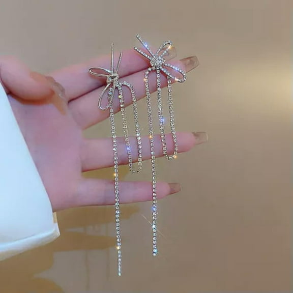 QQTDFG 925 Silver Crystal Long Tassel Earrings Ear hook Drop Dangle Women Jewelry Gifts-#4