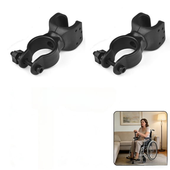 2Pcs Cane Holder for Drive Rollator, Walker, Wheelchair, 1.1" ID Universal Crutches Stick Bracket Accessories, Black