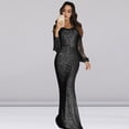 thumbnail image 3 of Quixlent Women Prom Dress Tassel Sleeves Sheath Slim Fit V Neck Solid Color Sequin Fishtail Hem Evening Dress Cocktail Party Maxi Dress, 3 of 8