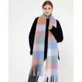 thumbnail image 1 of Bufanda de arcoíris con borlas a cuadros de lana sintética para mujer, chal largo cálido de invierno, cuadros azules, verdes y rosas, 1 of 1