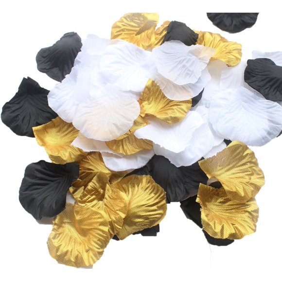 AllHeartDesires 900 Pack Mixed Gold Black White Artificial Silk Rose Petal Flower Centerpieces Table Scatters Confetti Vintage Wedding Flower Basket Vase Filler Birthday Bridal Shower Decoration