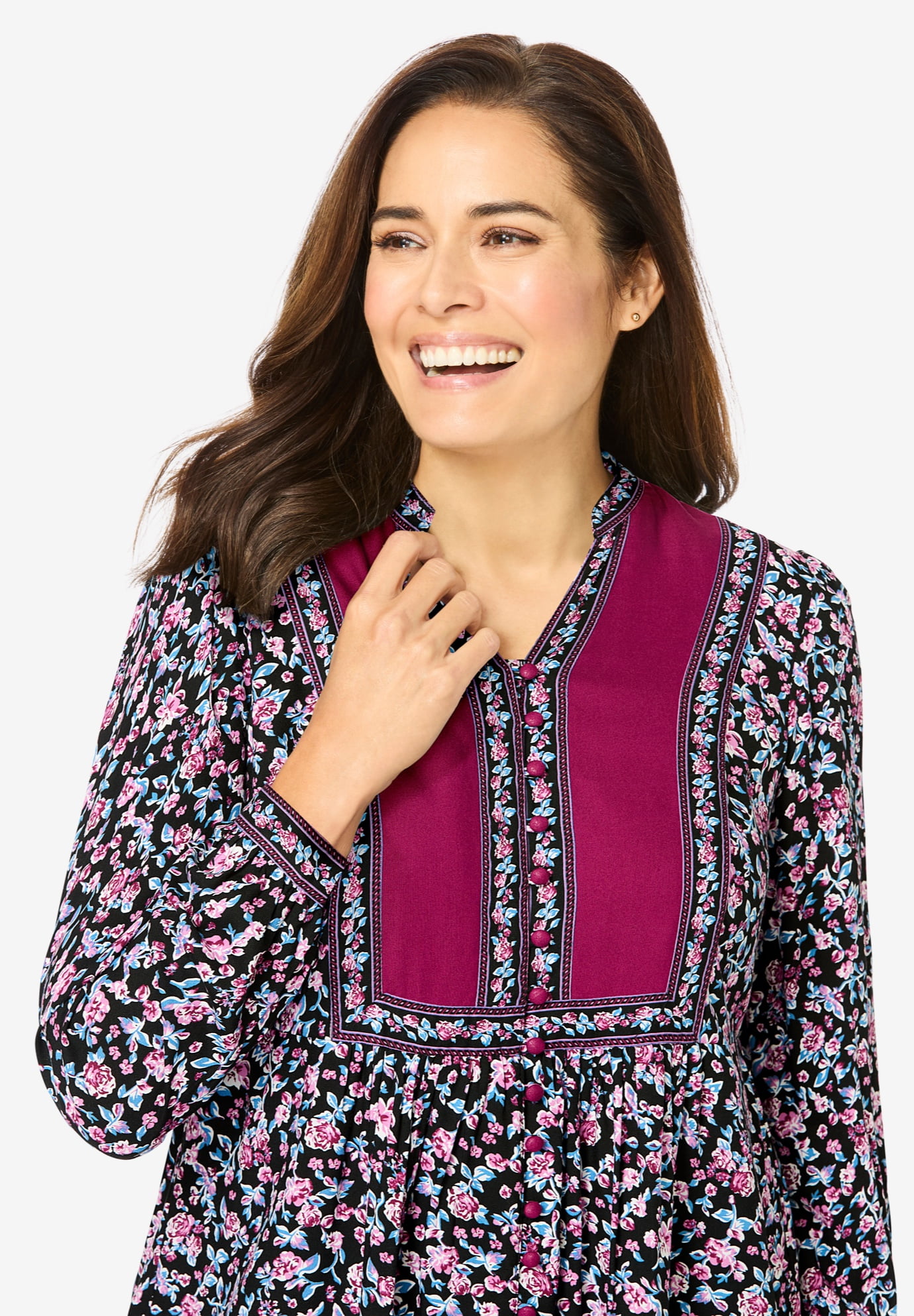Plus Size Button-Front Mixed Print Tunic - image 4