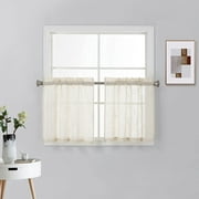 2 Short Panels Rod Pocket Light Filtering Linen Textured Curtain Tiers for Small Windows (27"W x 24"L, Beige)