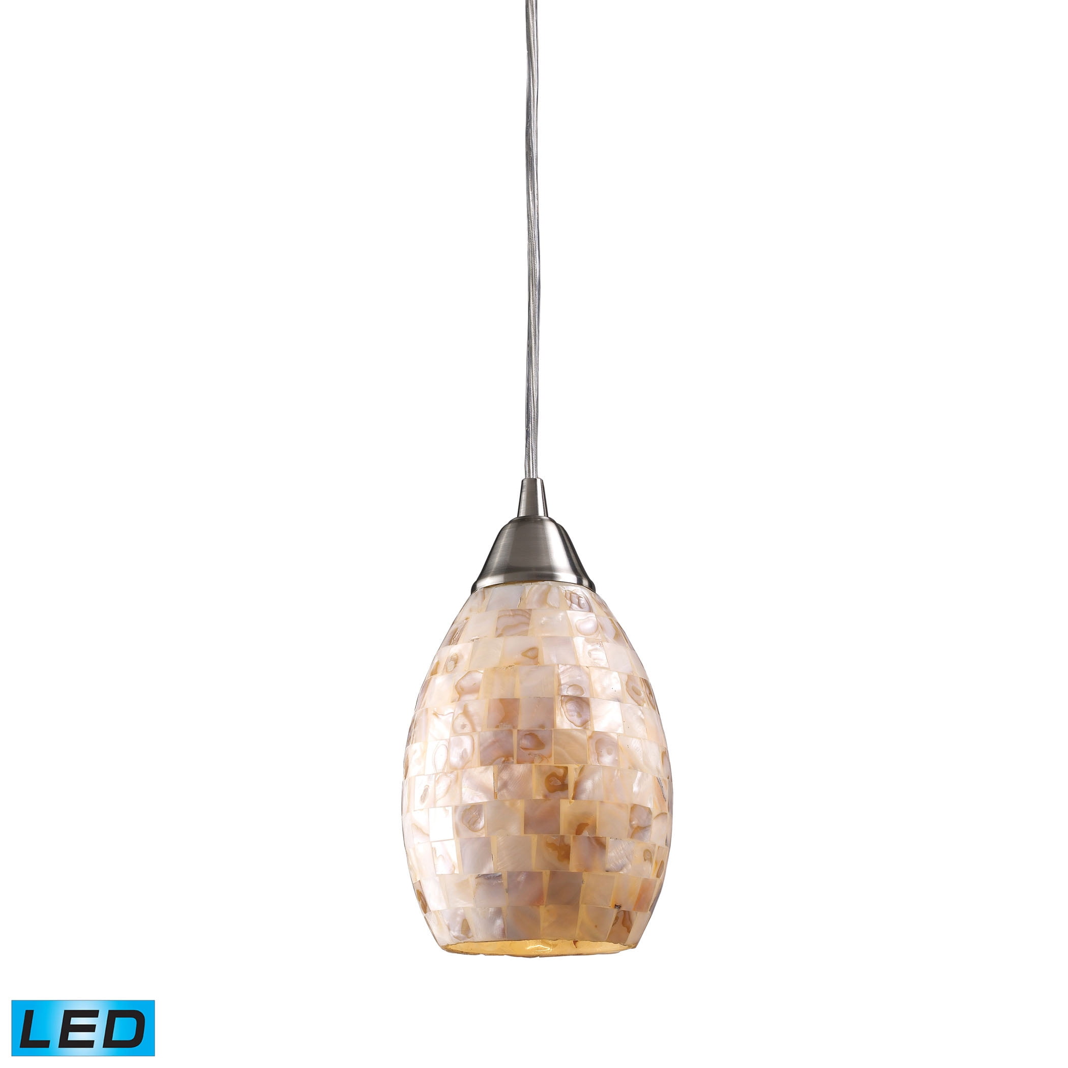 Capri 1Light Mini Pendant in Satin Nickel with Capiz Shell Glass