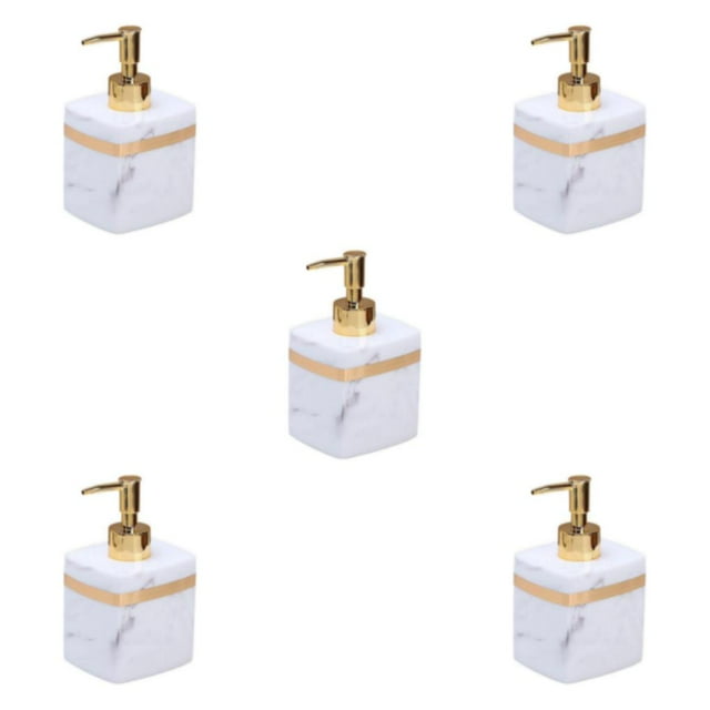 Ruiboury Distributeur de Savon en Résine Réutilisable pour Table Cuisine Douche Shampoing Salle de Bain Blanc 400ml 5Ensemble