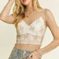 thumbnail image 4 of Tittly Lace Tops for Women Tshirts Shirts Women's 2025 Mesh Crop Top Long Sleeve Mock Neck Lace Floral See Through Y2K Shirt Blouses Long Sleeve Shirts for Women T Shirts for Women Beige L, 4 of 5